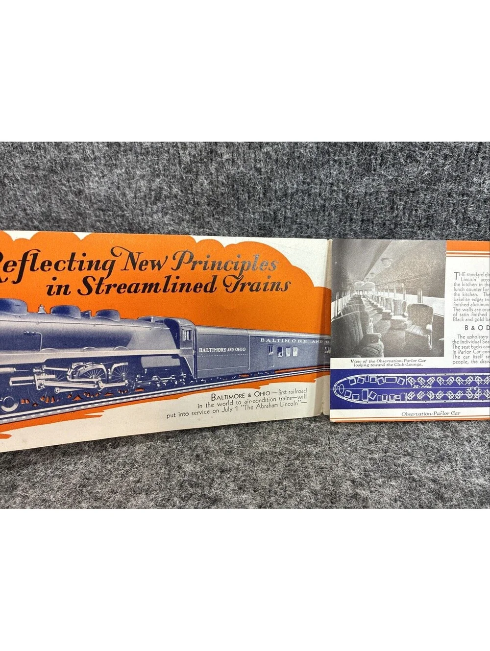 Original 1935 B&O Abraham Lincoln Streamlined Steam Train Promotional Fold Out